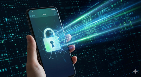 Smartphone mit Schloß durch den ein digitaler Lich